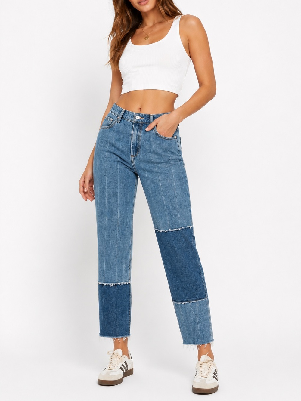 Hollister Curvy High-Rise Mom Jeans W30 L27 Patchwork Vtg Street Raw Hem